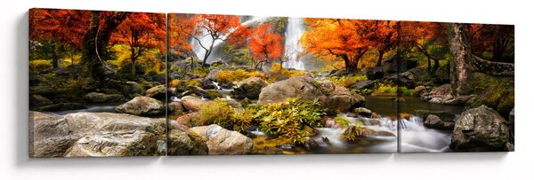 Obraz - Wodospady w jesiennym krajobrazie, pomarańczowy (170x50 cm)