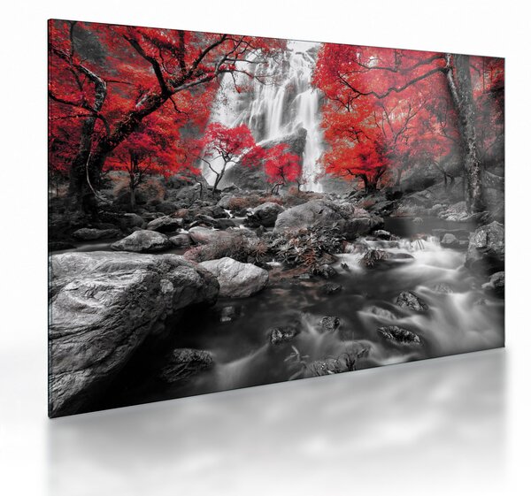 Obraz na szkle - Wodospady w jesiennym krajobrazie (70x50 cm)