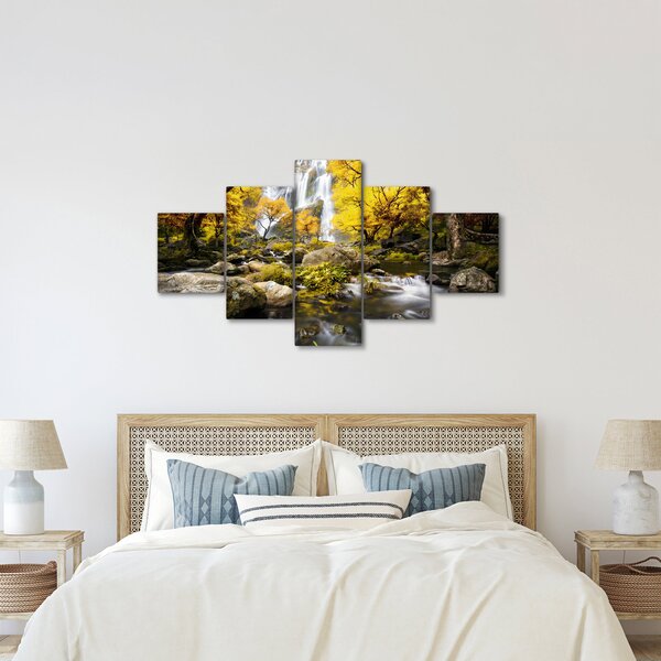 Obraz - Wodospady w jesiennym krajobrazie, żółty (125x70 cm)