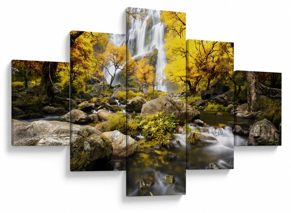 Obraz - Wodospady w jesiennym krajobrazie, żółty (125x70 cm)