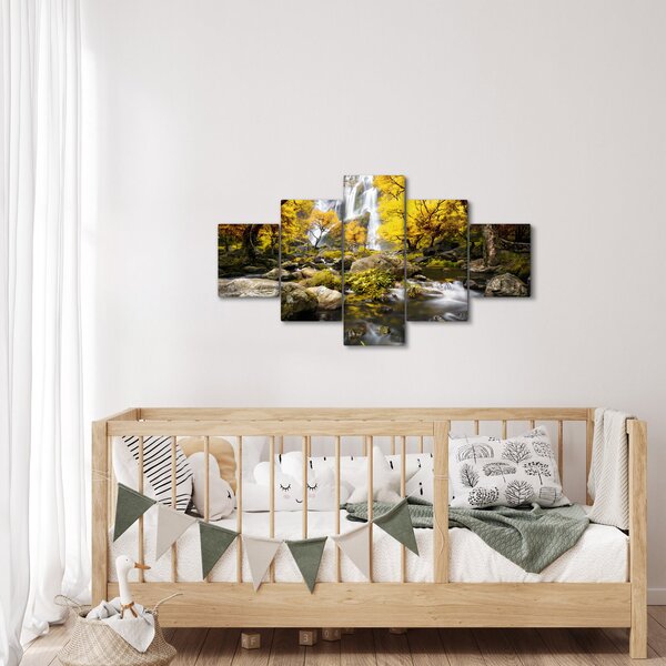 Obraz - Wodospady w jesiennym krajobrazie, żółty (125x70 cm)
