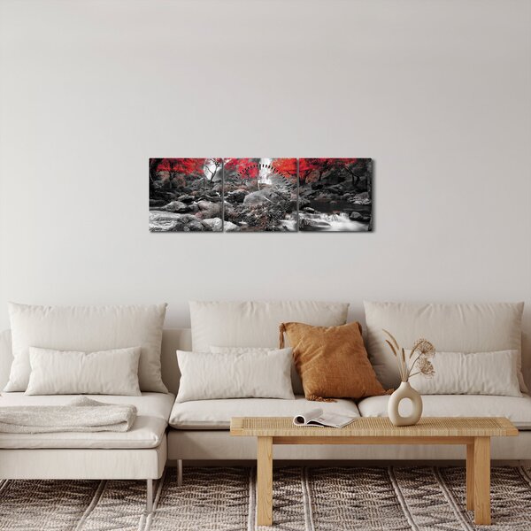 Obraz - Wodospady w jesiennym krajobrazie (z zegarem) (90x30 cm)