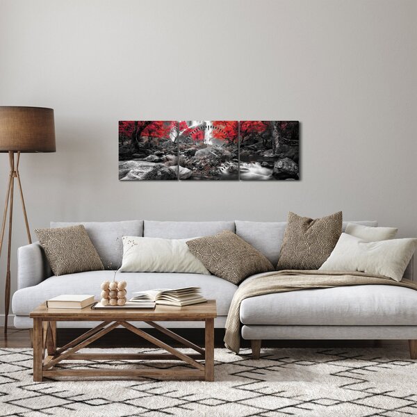Obraz - Wodospady w jesiennym krajobrazie (z zegarem) (90x30 cm)