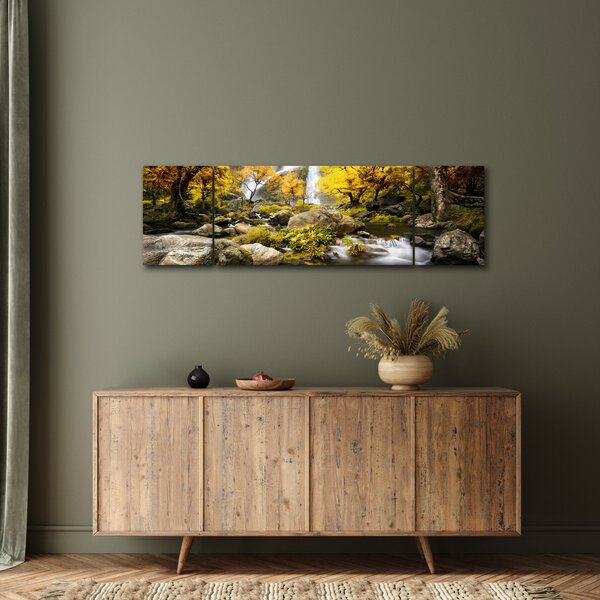 Obraz - Wodospady w jesiennym krajobrazie, żółty (170x50 cm)