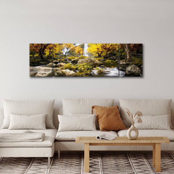 Obraz - Wodospady w jesiennym krajobrazie, żółty (170x50 cm)