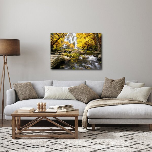 Obraz - Wodospady w jesiennym krajobrazie, żółty (70x50 cm)