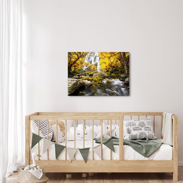 Obraz - Wodospady w jesiennym krajobrazie, żółty (70x50 cm)