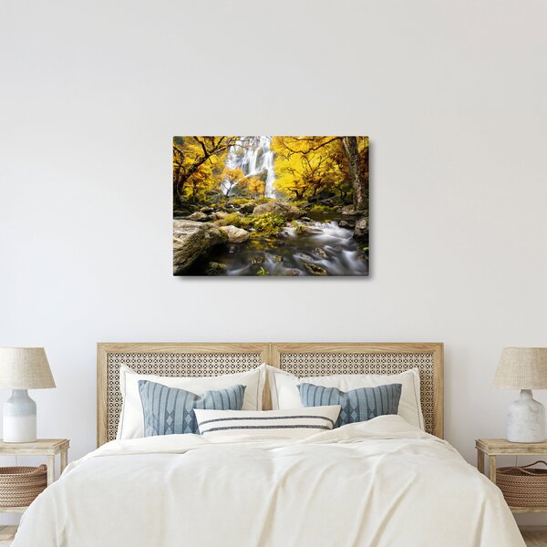Obraz - Wodospady w jesiennym krajobrazie, żółty (70x50 cm)