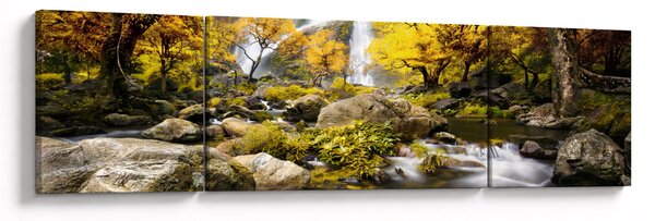 Obraz - Wodospady w jesiennym krajobrazie, żółty (170x50 cm)
