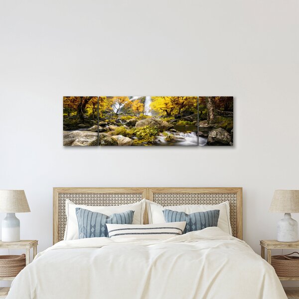 Obraz - Wodospady w jesiennym krajobrazie, żółty (170x50 cm)