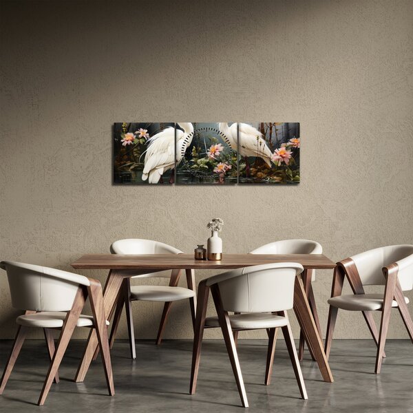 Obraz - Białe żurawie (z zegarem) (90x30 cm)