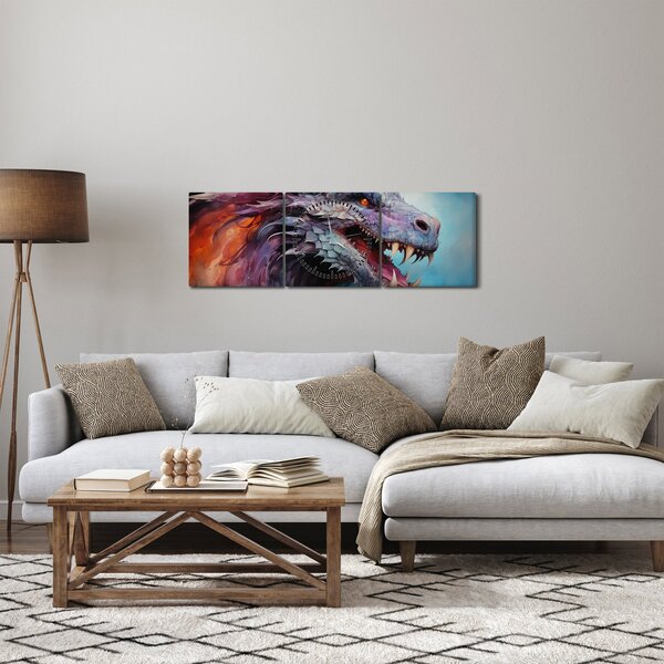 Obraz - Ilustracja przedstawiająca smoka (z zegarem) (90x30 cm)