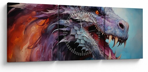 Obraz - Ilustracja przedstawiająca smoka (z zegarem) (90x30 cm)