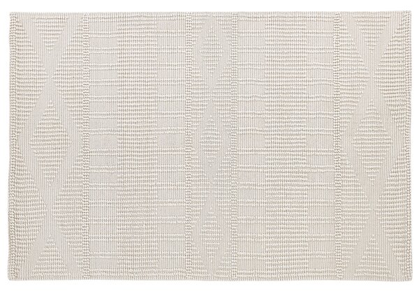 Ręcznie tkany dywan wełniany geometryczny wzór 140 x 200 cm beżowy Lapseki Beliani