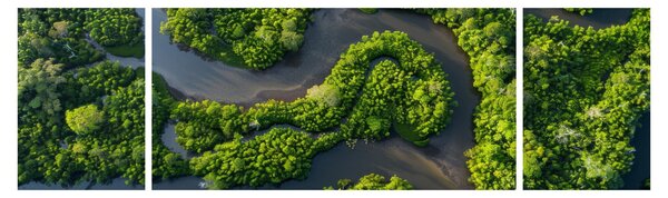 Obraz - Krajobraz leśny z rzeką (170x50 cm)