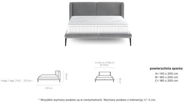MebleMWM Łóżko tapicerowane TESSINA | 160x200 | Kolor do wyboru