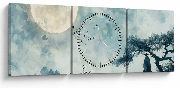 Obraz - Malowanie księżyca w pełni (z zegarem) (90x30 cm)