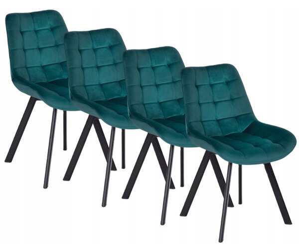 Zestaw 4x Krzesło Tapicerowane RICK do Salonu Turkusowe Welurowe Nowoczesne Loft