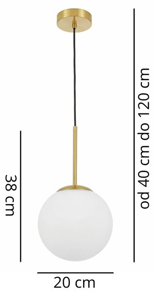 LAMPA WISZĄCA SUFITOWA NOWOCZESNA ZŁOTO SZCZOTKOWANE BIAŁA KULA FREDICA 20