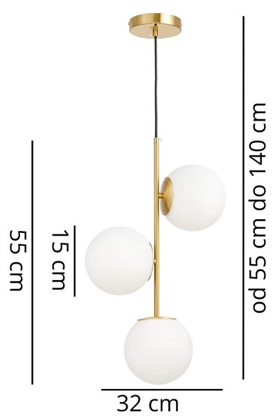 LAMPA WISZĄCA NOWOCZESNA ZŁOTO SZCZOTKOWANE BIAŁE KULE STELVIO 3