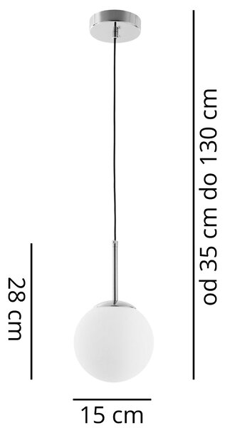LAMPA WISZĄCA NOWOCZESNA CHROMOWANA BIAŁA KULA FREDICA 15