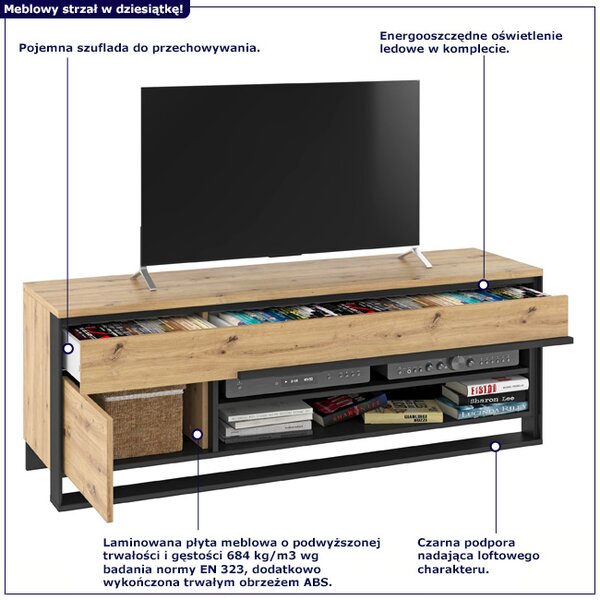 Loftowa szafka pod telewizor dąb artisan - QA B0-E00
