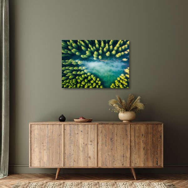 Obraz na szkle - Las spowity mgłą (70x50 cm)