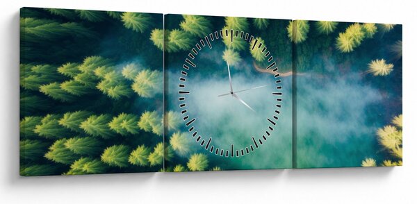 Obraz - Las spowity mgłą (z zegarem) (90x30 cm)