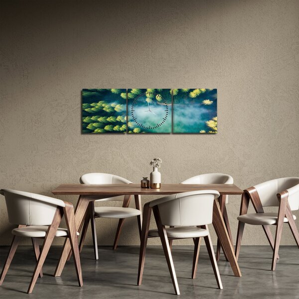 Obraz - Las spowity mgłą (z zegarem) (90x30 cm)