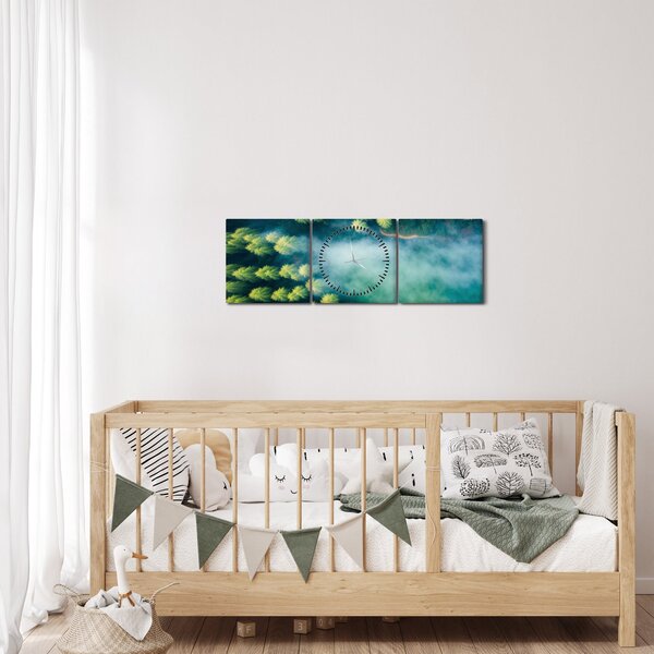 Obraz - Las spowity mgłą (z zegarem) (90x30 cm)