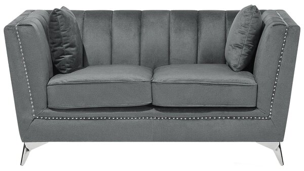 Sofa welurowa szara 2-osobowa srebrne metalowe nóżki z poduszkami Gaula Beliani