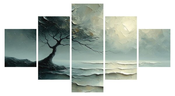 Obraz - Obraz olejny przedstawiający drzewo z oceanem (125x70 cm)