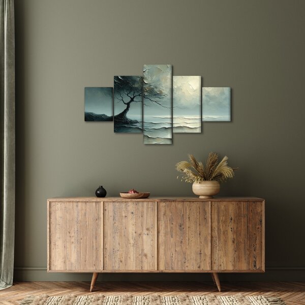 Obraz - Obraz olejny przedstawiający drzewo z oceanem (125x70 cm)