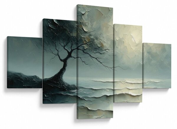 Obraz - Obraz olejny przedstawiający drzewo z oceanem (125x70 cm)