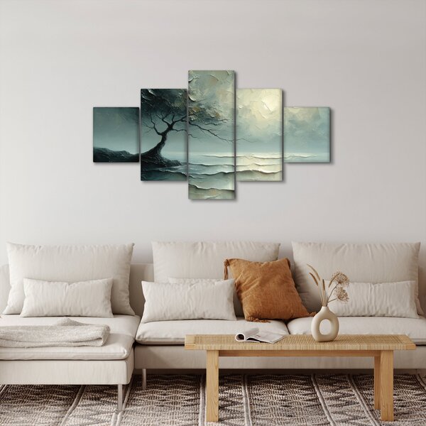 Obraz - Obraz olejny przedstawiający drzewo z oceanem (125x70 cm)