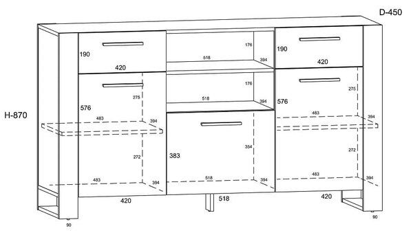 Komoda z półkami i szufladami w stylu loft 155cm | Umeblowana.com