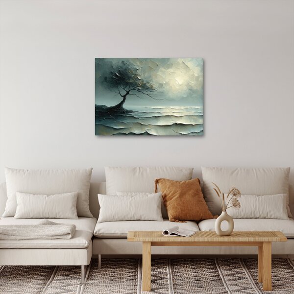 Obraz - Obraz olejny przedstawiający drzewo z oceanem (70x50 cm)