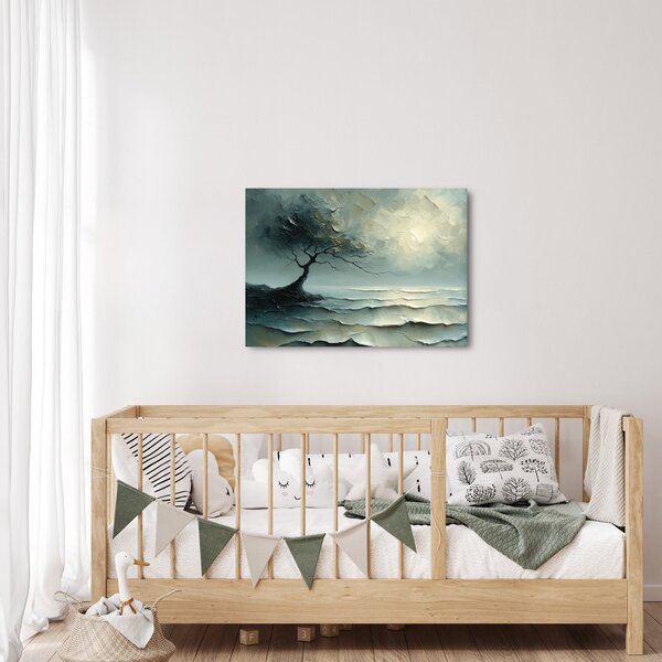 Obraz - Obraz olejny przedstawiający drzewo z oceanem (70x50 cm)