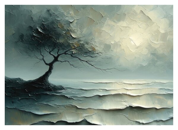 Obraz - Obraz olejny przedstawiający drzewo z oceanem (70x50 cm)