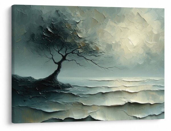 Obraz - Obraz olejny przedstawiający drzewo z oceanem (70x50 cm)
