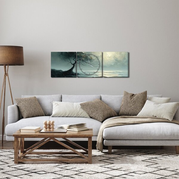 Obraz - Obraz olejny przedstawiający drzewo z oceanem (z zegarem) (90x30 cm)