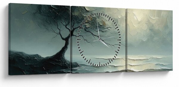 Obraz - Obraz olejny przedstawiający drzewo z oceanem (z zegarem) (90x30 cm)