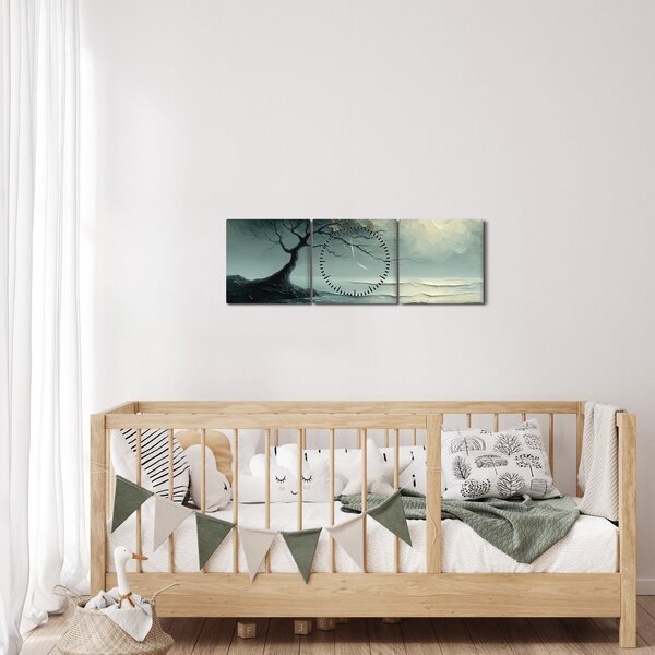 Obraz - Obraz olejny przedstawiający drzewo z oceanem (z zegarem) (90x30 cm)