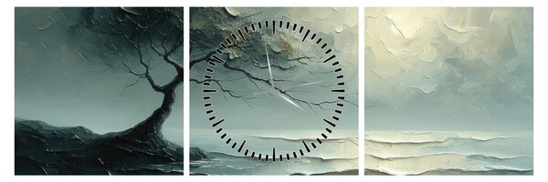 Obraz - Obraz olejny przedstawiający drzewo z oceanem (z zegarem) (90x30 cm)