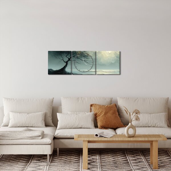 Obraz - Obraz olejny przedstawiający drzewo z oceanem (z zegarem) (90x30 cm)
