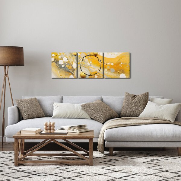 Obraz - Abstrakcyjne tło ze złotą dekoracją (z zegarem) (90x30 cm)