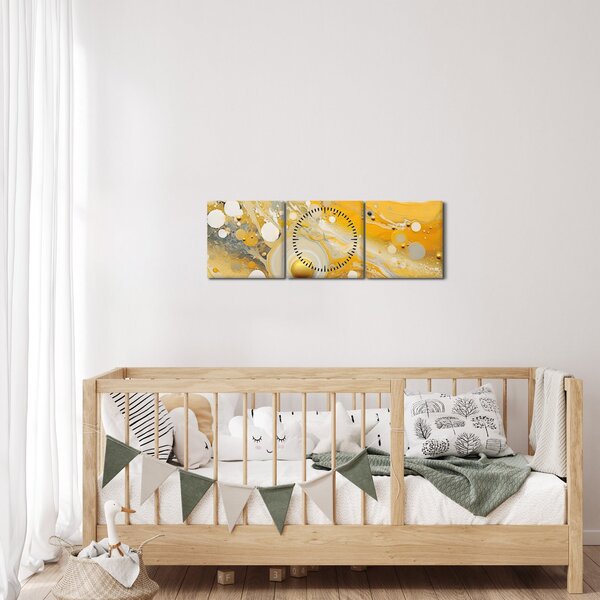 Obraz - Abstrakcyjne tło ze złotą dekoracją (z zegarem) (90x30 cm)
