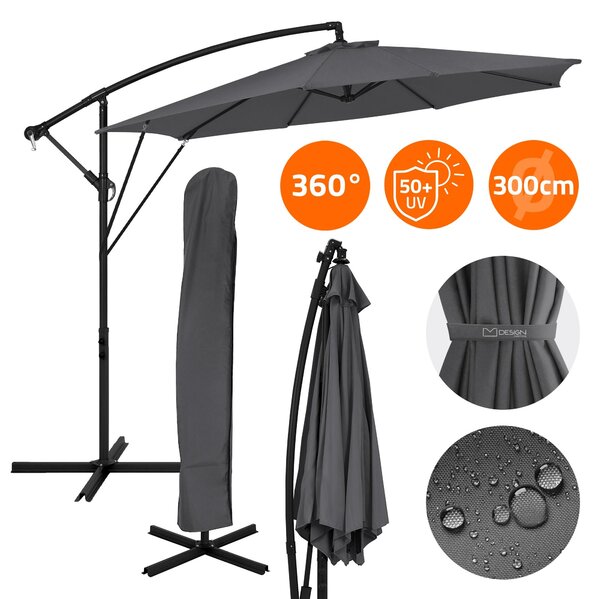 ML-Design Parasol ogrodowy Ø 300 cm Antracytowy parasol aluminiowy z korbką, pokrowcem i stojakiem Ochrona przeciwsłoneczna UV50+ i wodoodporność Obracany o 360° i odchylany