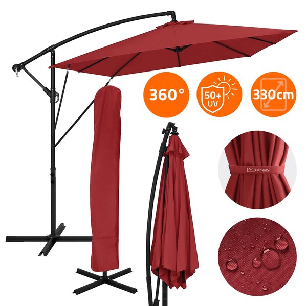 ML-Design Parasol ogrodowy Ø 330 cm czerwony aluminiowy prostoktny, parasol z korbk, pokrowcem i stojakiem UV50+ i wodoodporny, obrotowy o 360° i odchylany