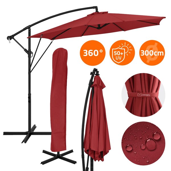 ML-Design Parasol ogrodowy Ø 300 cm Czerwony Parasol aluminiowy z korbką, pokrowcem i stojakiem Ochrona przeciwsłoneczna UV50+ i wodoodporność Obrotowy o 360° i odchylany